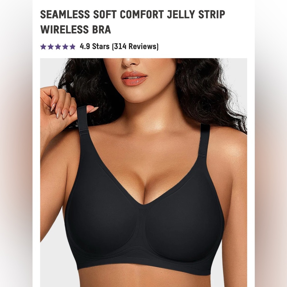 Shecurve Seamless Soft Comfort Jelly Strip Wireless Bra - Large, Black. New!